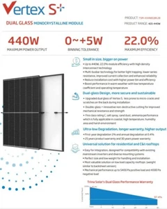 Trina Solar Panels 440w 144 Cell : TSM-440NEG9R.28 25YR Prod/30YR Wrnty-6xPanels - Picture 1 of 3