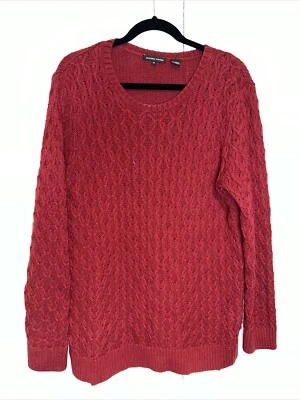 Suéter Jeanne Pierre para Mujer XL Cuello Redondo Tejido con Cable Rojo Algodón Preppy Clásico  Foto 1 de 4