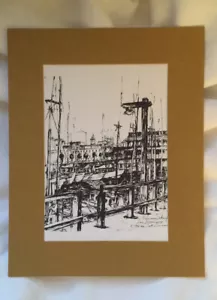 Fisherman's Warf San Francisco 1971 estampado enmarañado por Scott Sherman dibujo en tinta - Imagen 1 de 10