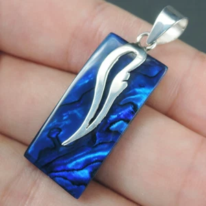 Colgante rectangular de plata de ley 925 concha de abulón Paua recubierto de azul, BPP-31 - Imagen 1 de 7