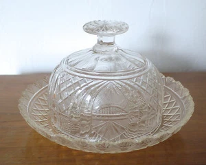 Jugendstil Kristall Käeseglocke Butterglocke Glas Graphisches Dekor Antik ~1920 - Bild 1 von 5