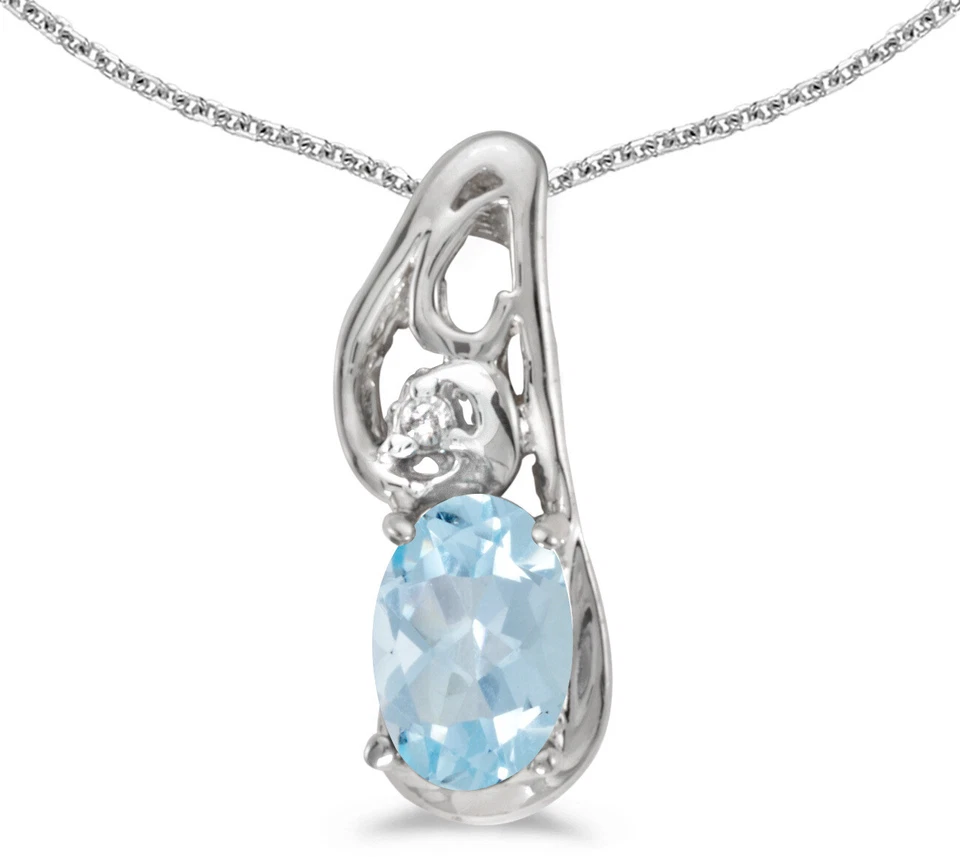 14k White Gold Oval Aquamarine and Diamond Pendant (no chain) (CM-P2590XW-03) - Image 1 of 1