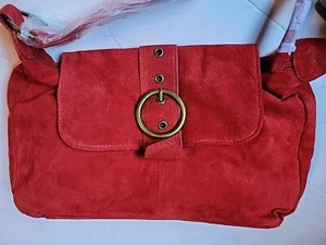 Domo Genuine Leather Cherry Red Suede Shoulder Small Bag - Picture 1 of 7