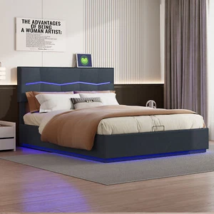 Polsterbett 180x200 Doppelbett Bettkasten Stauraumbett mit Lattenrost und LED DE - Bild 1 von 12