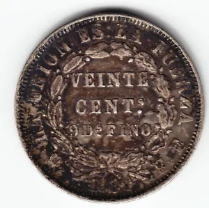 BOLIVIA 20 centavos 1880 KM159.1 Ag.900 HIGH GRADE old toning NICE & SCARCE ! - Picture 1 of 2