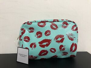 Macy's Kiss Skincare Makeup Gift Travel Cosmetic Case Beauty Bag Light Blue