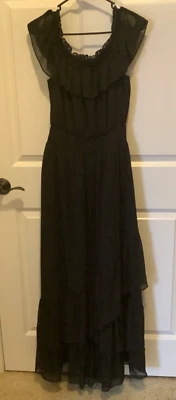 Maxi Vestido Casa Blanca Mercado Negro Mediano Negro Forrado de Gasa NUEVO con Etiqueta $188 Foto 1 de 4