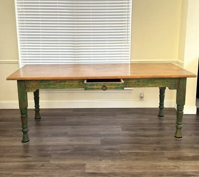 Vintage Rustic Farmhouse Dining Table With Drawer. - Image 1 of 4
