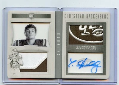2016 PLAYBOOK #114 CHRISTIAN HACKENBERG AUTOGRAPH PATCH BOOKLET RC #1/1, JETS - Image 1 of 2