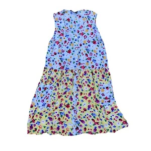 JENNY HELENE Flowy Fruit Dress Women's LARGE Sleeveless Pockets Summer Silk - Picture 1 of 14
