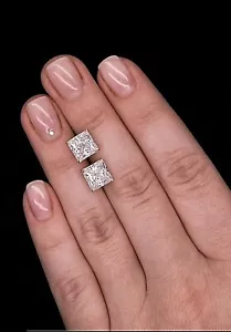 4.00 Ct Princess Cut FL/D Lab Created Stud Earrings 14k White Gold 7mm Push Back - Picture 1 of 10