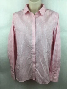 NWT Lands' End Pink & White Wide Stripe Dress Shirt Hidden Button Size 6 - Picture 1 of 5
