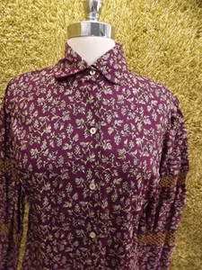 Vtg 1960s NEW NOS Plum Purple GrapeClusters Prairie Boho Button Down Shirt Sz M - Picture 1 of 6