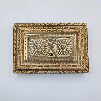Moroccan wood inlay trinket box - Image 1 of 4