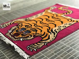 Handknotted Tibetan Tiger Rug Carpet Runner - Wool -Handmade-Rectangle 2ftx3ft - Picture 1 of 6