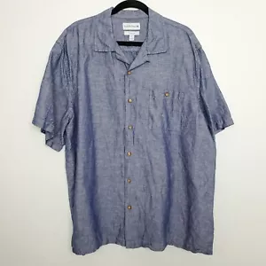 Saddlebred Mens Button Front Shirt Size XL Classic Fit Linen Short Sleeve Blue - Picture 1 of 8