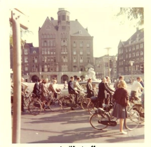 Vintage Found Photo 1964 People Riding Bicycles Bikes In Streets of Amsterdam - Picture 1 of 2