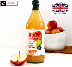 Raw Organic Apple Cider Vinegar with the Mother Naturally Vegan1 Litre UK Stock - Picture 1 of 6