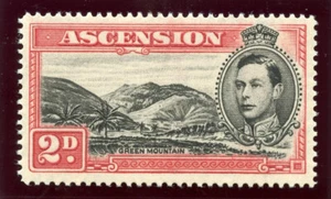 Ascension 1938 KGVI 2d black & scarlet MOUNTAINEER FLAW variety MLH. SG 41ca. - Picture 1 of 2