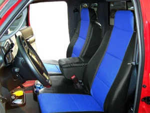 FORD RANGER 2006-2009 BLACK/BLUE VINYL CUSTOM FIT FRONT SEAT & CONSOLE COVER - Picture 1 of 4