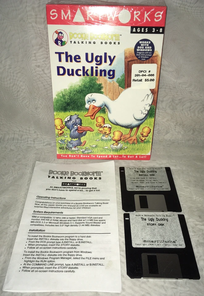 1994 SmartWorks Bookie Bookworm Talking Books “The Ugly Duckling” PC 3.5” Disks - Image 1 of 4