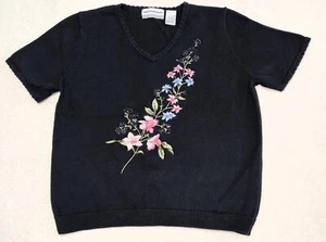 Alfred Dunner ~ Suéter de manga corta para mujer ~ Talla pequeña grande ~ Negro - Imagen 1 de 7