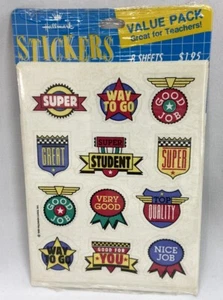 VTG 1989 Hallmark Pack Of 8 Sheets Of 12 Stickers Teacher SELF ESTEEM BUILDERS - Picture 1 of 3