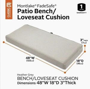 Classic Accessories Cushion Cover Bench Seat Montlake Fade-safe Collection  Grey - Picture 1 of 3