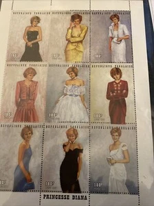 Prinzessin Diana Königskleider Tellerblock mit 9 Briefmarken mit Echtheitszertifikat - Bild 1 von 2