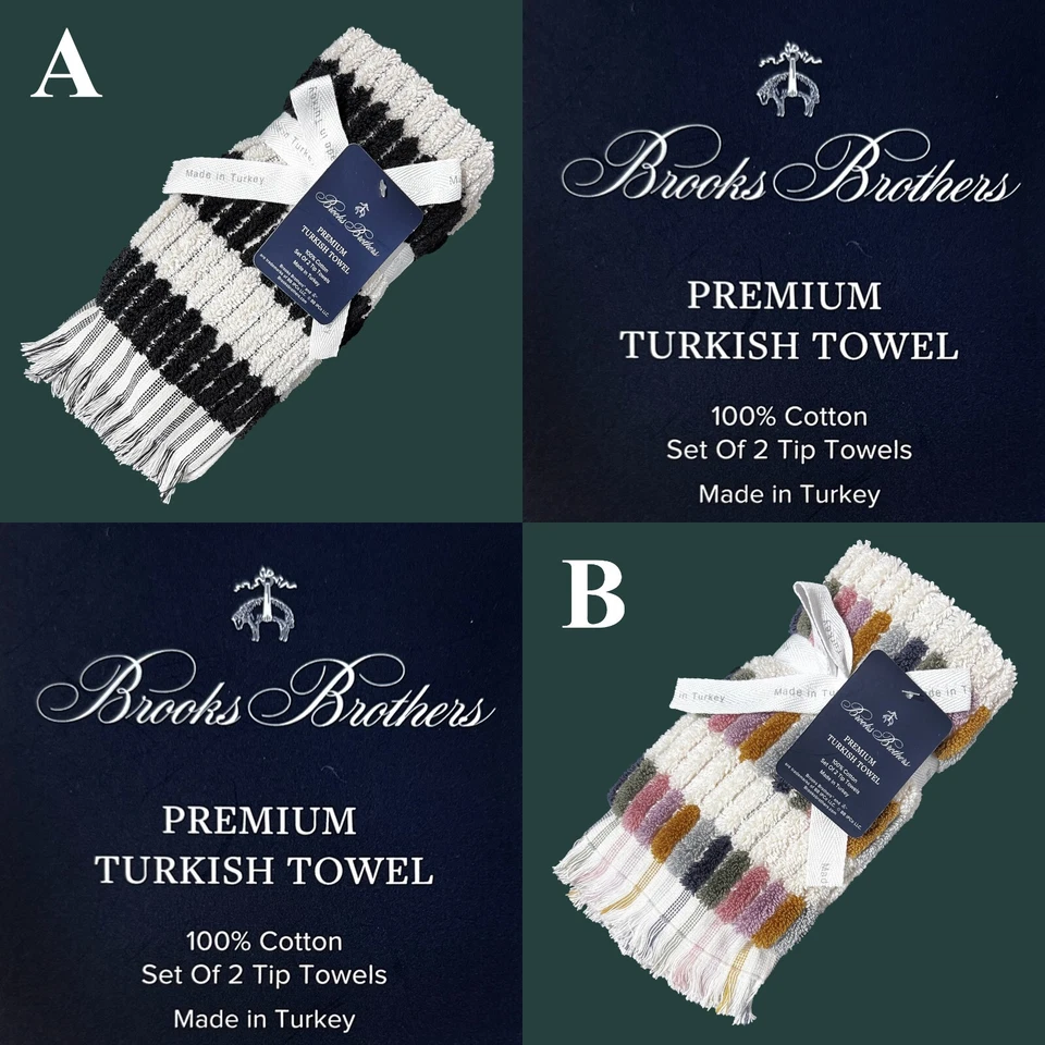 2PK Nuevas Toallas Brooks Brothers Punta Turca Azulejos Blanco Negro Multicolor Flecos Foto 1 de 1
