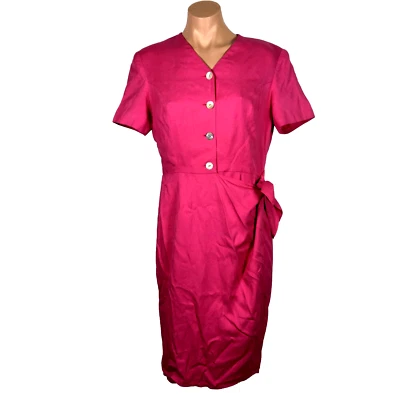 VTG 80s Talbots Pink Silk Dress Sz 6 Wrap Button Up Secretary Career Shirt - Image 1 of 4