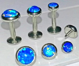 16 g 3,4 oder 5 mm ~ BLAUER OPAL ~ Tragus Knorpel TRIPLE FORWARD HELIX Ohrstecker  - Bild 1 von 12