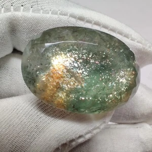 Natural Flashy Oval Shape Faceted Green Orange Bio Sunstone Gemstone 75.5 Cts - Picture 1 of 7