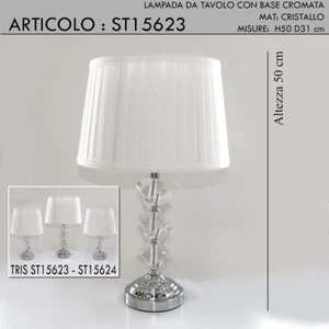 Lampada da tavolo abat jour con paralume cristallo moderno classico lume cromo H - Imagen 1 de 1