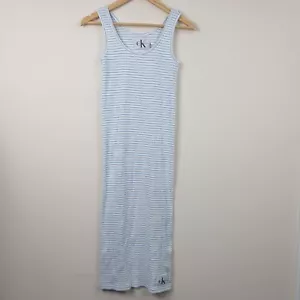Calvin Klein Striped Tank Dress Women's Size 8 White Sleeveless Striped Cotton - Picture 1 of 14