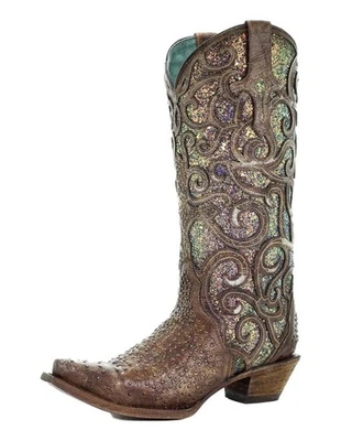 Bota Corral Western para mujer nueva sin caja con incrustación brillante Vamp 6 M coñac C3467 Foto 1 de 4