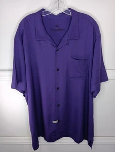Tommy Bahama Silk Shirt Men XXL Purple Short Sleeve Button Down Pocket EUC - Picture 1 of 7