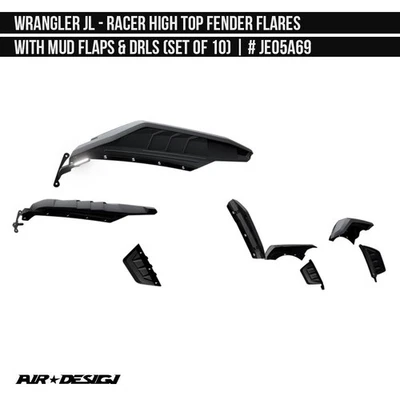 For Jeep Wrangler 18-24 High Top Fender Flare, Mud Flaps and DRL Set Racer Foto 1 de 4