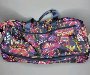 Beautiful VERA BRADLEY Rolling Suitcase Duffel MIDNIGHT WILDFLOWER 22" Exclnt - Picture 1 of 8