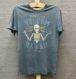 Volcom T-Shirt Womens S Blue Short Sleeve Skeleton Print Drop In Hawaii - Picture 1 of 7