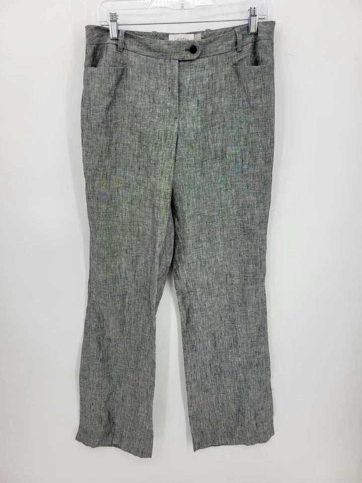 Pantalones minimalistas de carrera Calvin Klein para mujer 6 grises de lino frente plano Foto 1 de 4