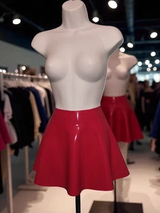 Latex Rubber Half Circle Skating Skirt in classic red. Sizes from 6 to 20 - Picture 1 of 11