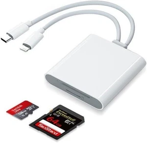 SD/TF Card Reader for iPhone iPad Camera 2-in-1 Dual Card Slot Memory Card - Picture 1 of 6