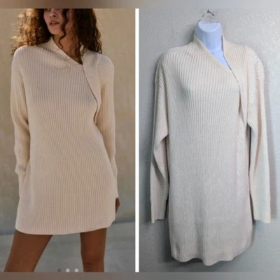 NWT Free People Beach Alba Sweater Tunic Mini Dress Cream Cotton Long Sleeve L - Image 1 of 4