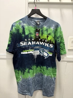 Seattle Seahawks Shirt Mens Tie Dye Blue Green NFL Football Majestic Graphic - Image 1 of 4