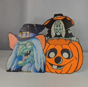 2 Halloween böse Hexe Stanzfiguren Wanddeko gruselig grün Kürbis - Bild 1 von 13