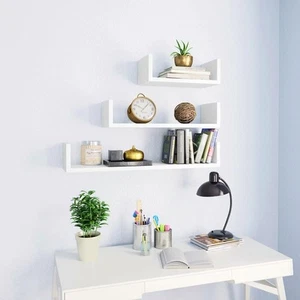 Modern White Wall Display Shelf Set of 3 Engineered Wood Floating Shelves - Picture 1 of 6