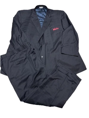 Joseph And Feiss Mens Blue Gray Pinstripe 100% Wool 60l Pants 58x26.5 Big - Image 1 of 4