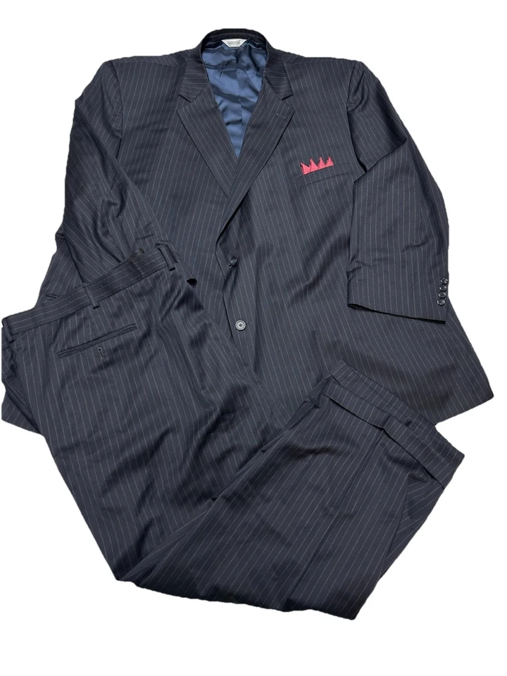 Joseph And Feiss Mens Blue Gray Pinstripe 100% Wool 60l Pants 58x26.5 Big - Image 1 of 4