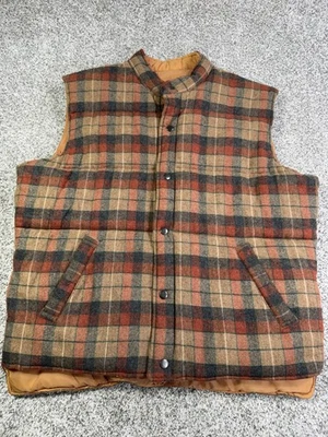 Chaleco Enro de Colección Para Hombres XL Marrón Lana a Cuadros Reversible Puffer Caza Exterior Años 80 Foto 1 de 4